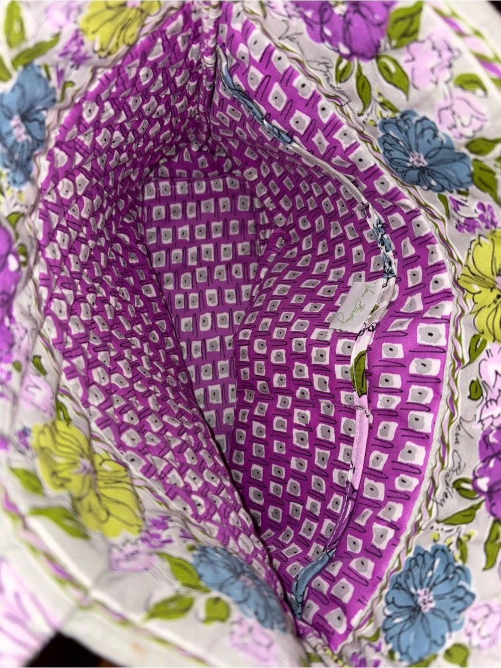 Vera Bradley  Quilted Tote Bag in Tan  with Purple, Green & Blue Flowers
